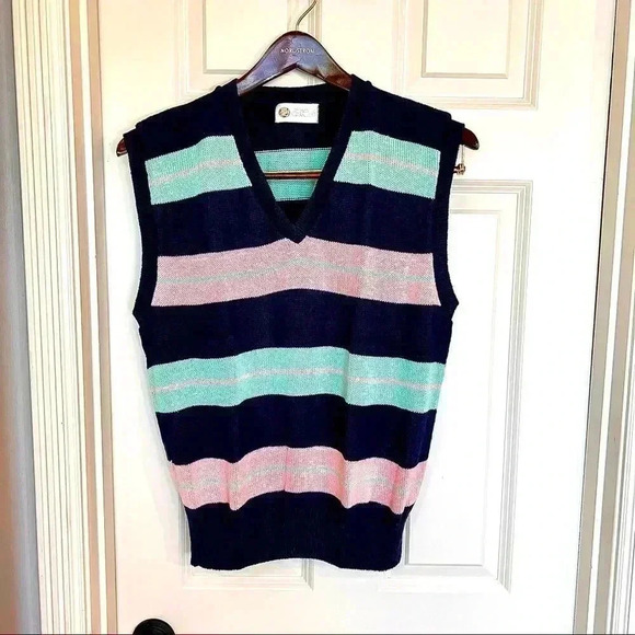 Vintage Aureus blue, pink striped sweater vest size Medium - Picture 1 of 11